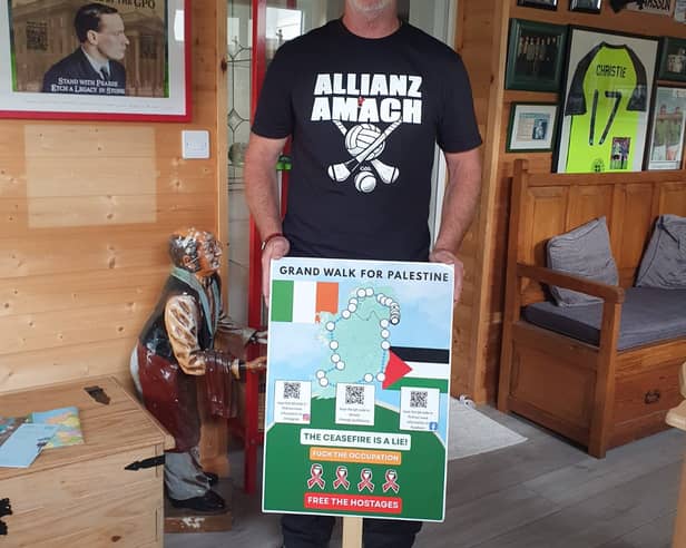 Kevin McGabbon doing Grand Walk for Palestine around Ireland.