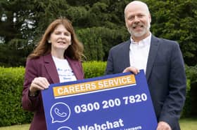 Economy Minister Dr Caoimhe Archibald is pictured with Justin Kerr, head of the Department for the Economy Careers Service. The Department has 78 careers advisers on hand to support people reach their chosen pathway.