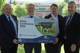Dairy Conference Partners pictured (L-R) are Glenn Cuddy, Deputy President at Ulster Farmers Union, Joe Mulholland, Head of Dairy at CAFRE, Jason Rankin, Senior Industry Advisor at Agrisearch and Ian Stevenson, CEO of Dairy Council for Northern Ireland.