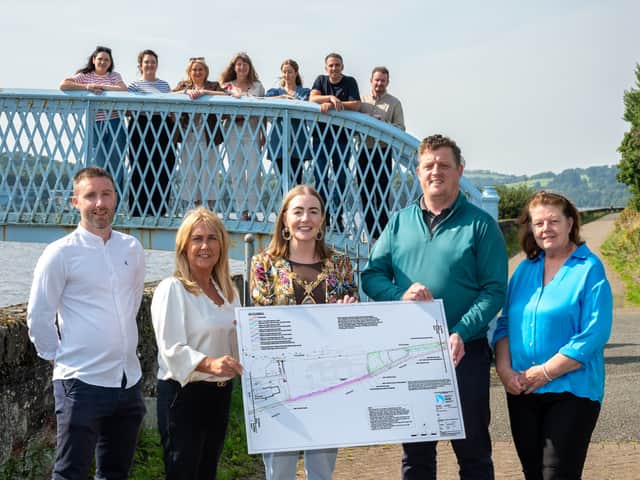 Group pictured at the Foyle Road walkway with the greenway upgrade plans.