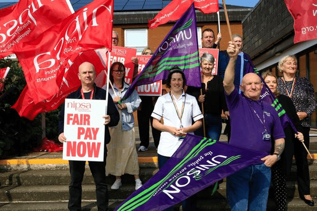 Thursday's joint trade union rally at Altnagelvin Hospital protesting against the 12% budget cuts being made by the Department for Health.