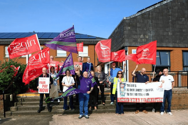 Thursday's joint trade union rally at Altnagelvin Hospital protesting against the 12% budget cuts being made by the Department for Health.