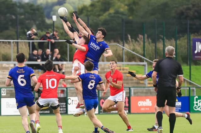 Action from the Derry SFC Round 2A Find Insurance game, Steelstown Brian Og’s v Magherafelt at Owenbeg on Sunday.