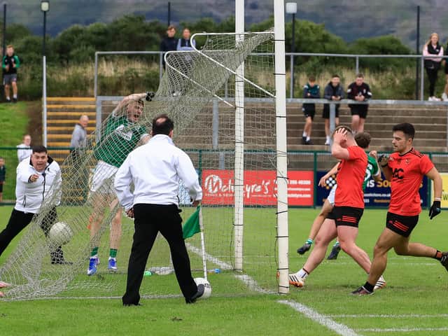 Newbridge score goal against Lavey.