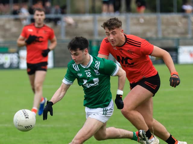 Newbridge’s Conor McAteer gets ready to strike the ball towards the target.