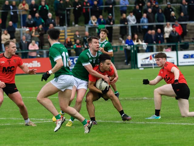 Action from the Derry SFC Round 2A Find Insurance, Lavey v Newbridge at Owenbeg on Saturday.