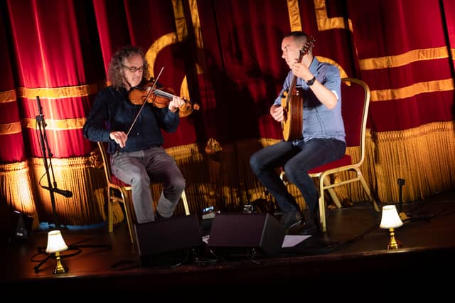 The spectacular Martin Hayes performing on stage during Sunday evening's Feile 25 event at St. Columb's Hall.