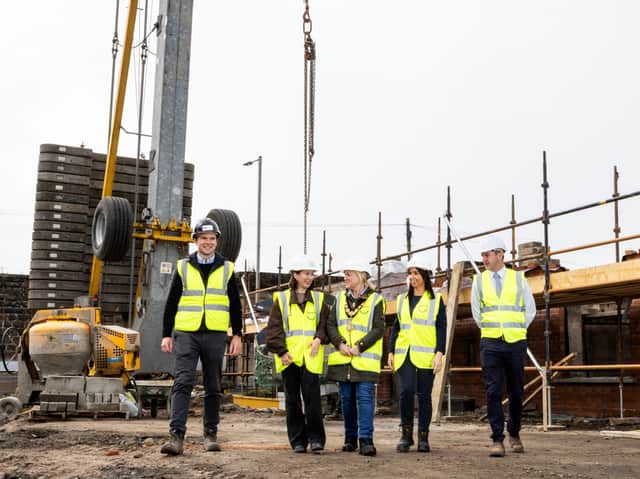 Michael McBride, MJ McBride Construction; Olena Zolotar, Clanmil Housing; Councillor Dawn Huggins, Mayor of Causeway Coast and Glens Borough Council; Denise Doherty, Clanmil Housing; Seamus O’Kane, Studiorogers Architects