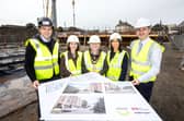 Michael McBride, MJ McBride Construction; Olena Zolotar, Clanmil Housing; Councillor Dawn Huggins, Mayor of Causeway Coast and Glens Borough Council; Denise Doherty, Clanmil Housing; Seamus O’Kane, Studiorogers Architects.