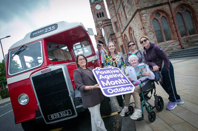 As October fast approaches, there are just a few weeks left until the opening of Derry City and Strabane District Council's Positive Ageing Month programme, and the Mayor, Grace Ui Niallais took the opportunity to officially launch it at the Guildhall on Wednesday afternoon with the help of, from left, Pauline O'Neill, Age Friendly Co-Ordinator, DCSDC, Ciaran Devine, Derry City Bus Tours, Margie McMahon, Mairead McMahon and Orla McMahon.