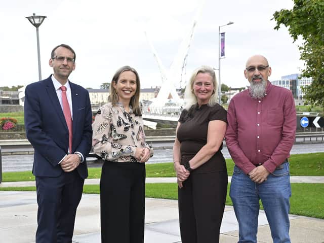 (L-R) David Crozier CBE, AICC Director; Lorraine Acheson, Independent Strategy & Policy Adviser; Professor Michaela Black, Ulster University Professor of Artificial Intelligence; Professor Seth Bullock, AI4CI Hub Director.