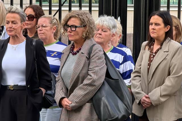 Aontú Deputy Leader Gemma Brolly (right) pictured supporting the family at the inquest.