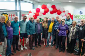Mayor Grace Uí Niallais with group at the Derry City FC life-long fan Mickey McBride speaking at the  Derry City FC/ Health for Life (SEEDS- Dementia Group) 'Down Memory Lane' Project  held in the Ryan McBride Brandywell Stadium. 