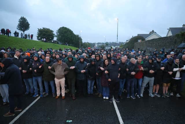 Protesters blocking the Garvaghy Road last month (Peter Morrison/PA)
