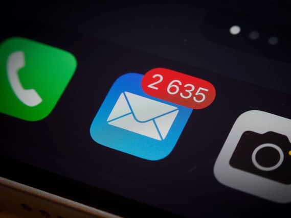The Mail app is seen on an iPhone mobile device