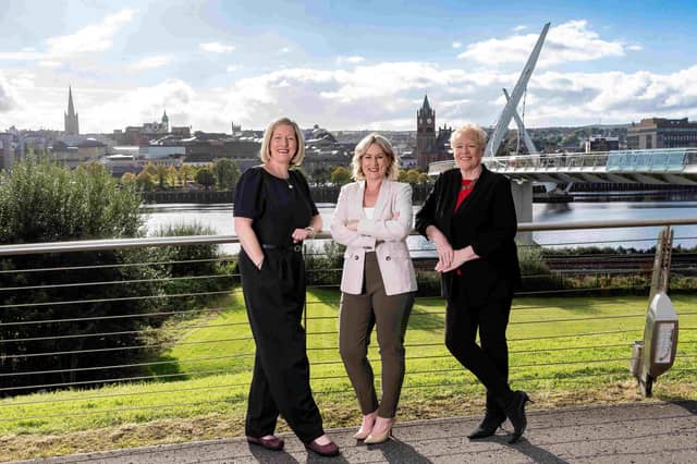 Mary McKenna, Chair and cofounder of AwakenAngels and AwakenHub (R) who has been named as the fifth most influential women in UK Tech and EBAN Board member, pictured with her cofounders Clare McGee, CEO (C), also named as a Woman to Watch by Computer Weekly, and Denise McQuaid (L) Director of Investor Relations and the UKBAA UK Diversity in Investment Champion.