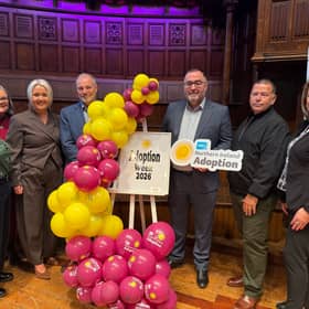 D:Ream star Peter Cunnah (second on right)  joins families at the Guildhall to open Adoption Week NI and inspire a new generation of adoptive parents.