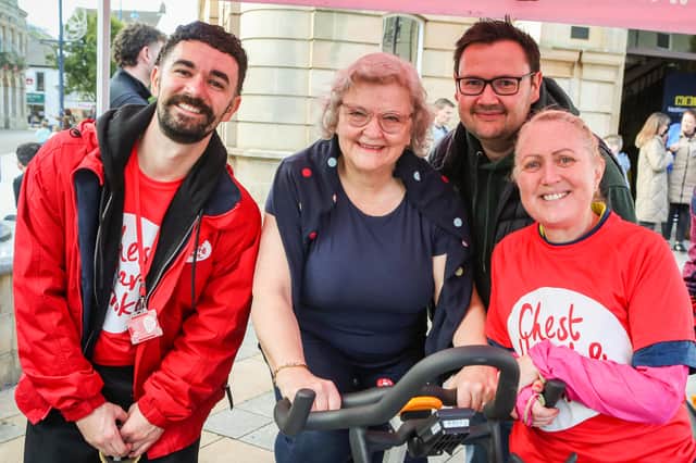 Mayor of Causeway Coast and Glens, Councillor Dawn Huggins with Councillor Lee Kane, Alderman Yvonne Boyle and Eammon Baker from Chest, Heart and Stroke.