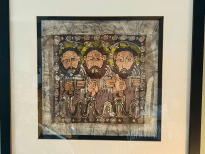 The Holy Trinity (from an Ethiopian icon) - Batik on fabric - Width 31cm x height 31cm (without frame). Signed bottom left.