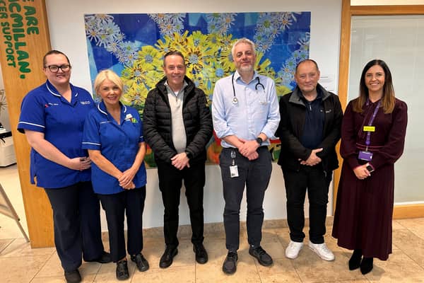 Pictured (L-R): Deputy Sisters, Rachelle Catterson, Jennifer McLaughlin, Gary McLaughlin, Dr Darren Brady, Raymond Holden and Caoimhe Lavery, Cancer Services Admin Manager.
