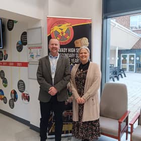 Mark Hylands from Now Group along with Helga Kingston from Limavady High School.