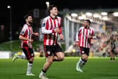 James Clarke celebrates his sides first goal during last weekend's SSE Airtricity Men's Premier Division match at Brandywell against Dundalk.