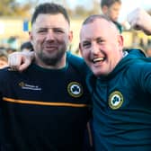 Desertmartin’s manager Paul Mellon punches the air in celebration in the McFeely Group Derry Club Intermediate Championship with his team beating Greenlough in the final held in Celtic Park, on Sunday. 