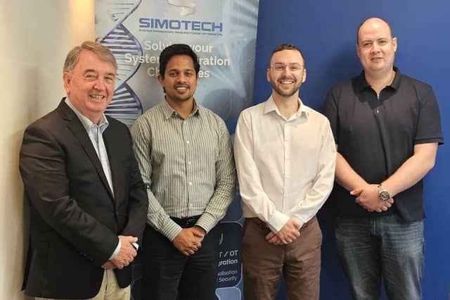 (From left to right) Joe Kelleher, InterTradeIreland Innovation Boost Consultant, Rohit Rishav, Innovation Boost Project Manager at Simotech, Ross O'Neill, Information Systems Manager at Simotech and Cathal Ferry, NWRC i4.0 Centre Manager pictured at the final Project Management Group (PMG) meeting in Cork marking the conclusion of the 18-month project which focused on strengthening the company's Artificial Intelligence capabilities and supporting its long-term innovation strategy.