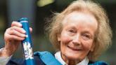90-year-old Derry woman Maryette McFarland who graduated from the Open University with a degree in English Literature at a  ceremony in Belfast on Tuesday. PHOTO: Paul Moane/The Open University/PA.