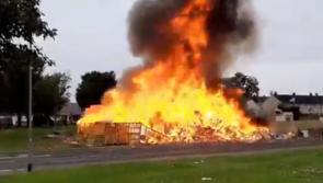 Controversial County Derry bonfire set alight overnight