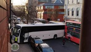 Bus jammed in Foyle Street causing traffic disruption