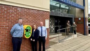 Defibrillator installed outside of a Derry Credit Union 