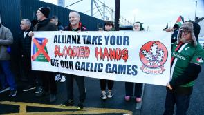 IN PICTURES: Derry and Tyrone supporters stand together in 'Drop Allianz' protest at Celtic Park