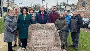 Claire Hanna in Coalisland with SDLP MLA Patsy McGlone, Councillor Quinn and other party representatives and members.