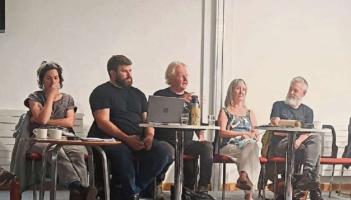 'How Toxic is Mobuoy' public meeting panel members, from left: Maeve O'Neill, Michael Avila, James Orr, mary McGuigan and Dean Blckwood.