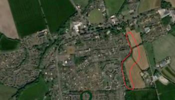 Satellite view of Eglinton. Red marked area is natural flood plain that has planning persission.