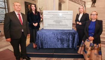 Speaker Edwin Poots, FM Michelle O&rsquo;Neill,  DFM Emma Little-Pengelly & Fiona Ryan, Commissioner for Survivors of Institutional Childhood Abuse.