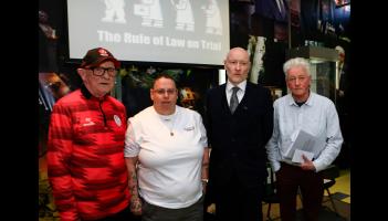 Micky English (Gary English's father), Jackie Brown (Jim Brown's sister), Dr Brian Dooley (Human Rights First) & Paul O'Connor (Pat Finucane Centre).