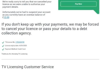 pics Tv Licence Payment Card Balance tv licensing scam