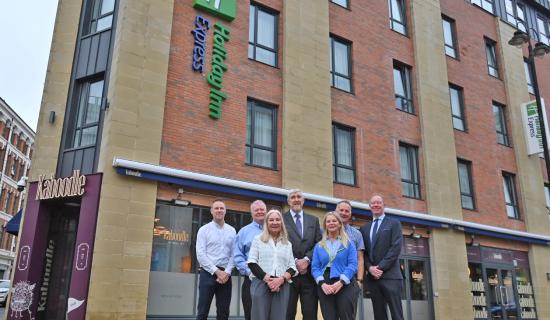 Gordon Davidson, FJJ Consulting; Larry Duddy & Patricia Duddy, Duddy Group; John O&rsquo;Dowd, Finance Minister; Shauna Downey & Brendan Duddy Jr, Duddy Group; Andrew Coggins, CBRE NI. 
