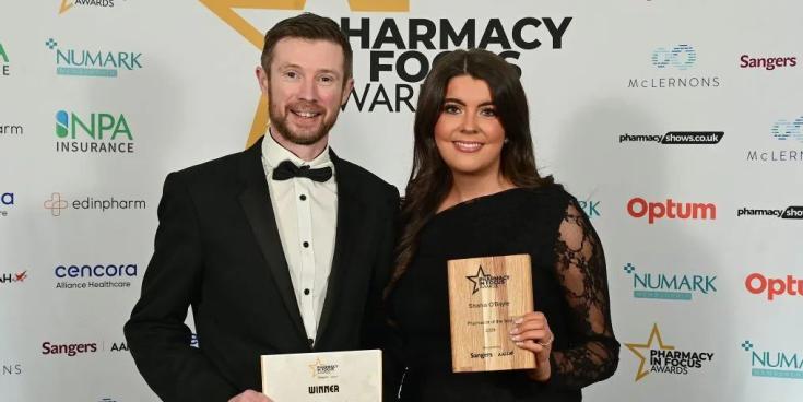 Shania O'Boyle with Stephen Craig from AAH Pharmaceuticals who presented her with her award.