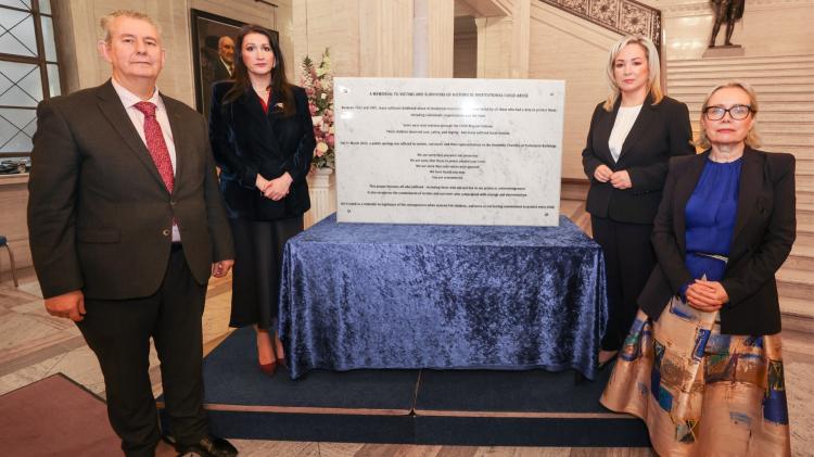 Speaker Edwin Poots, FM Michelle O&rsquo;Neill,  DFM Emma Little-Pengelly & Fiona Ryan, Commissioner for Survivors of Institutional Childhood Abuse.