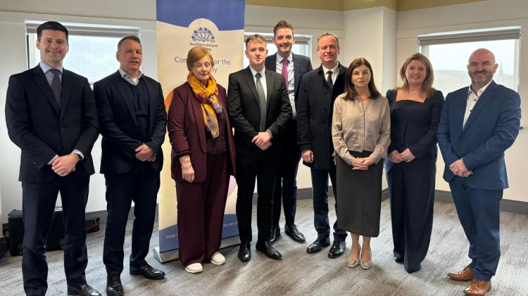 Jonathan Buckley MLA; Steven Lindsay & Mary MacIntyre, MTG; P&aacute;draig Delargy MLA; Phillip Brett MLA;Stephen Kelly, Chair of MTG; Sin&eacute;ad McLaughlin MLA; Linda McGuinness,MTG; and David Honeyford MLA.