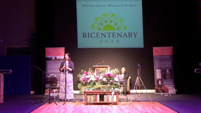Alison Norgate performing at the bi-centenary event.