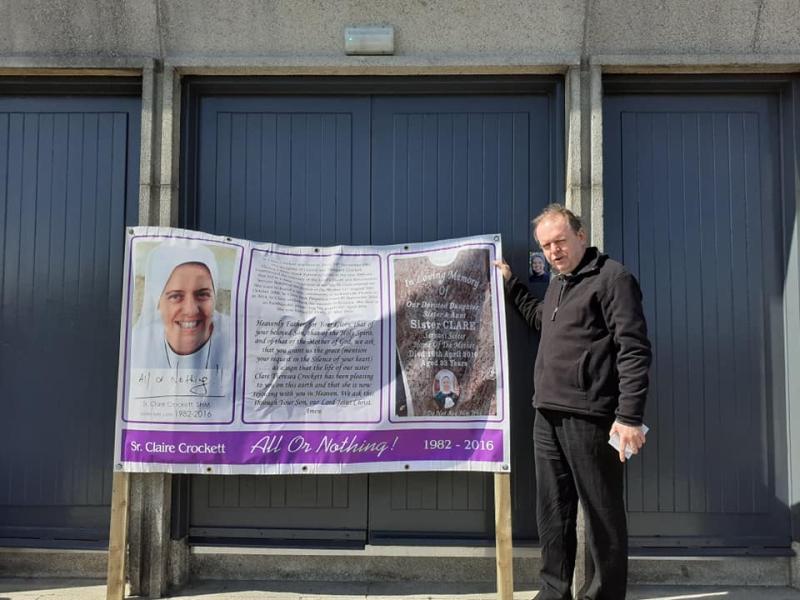 New banner in memory of a young Derry nun has been taken to churches in the city