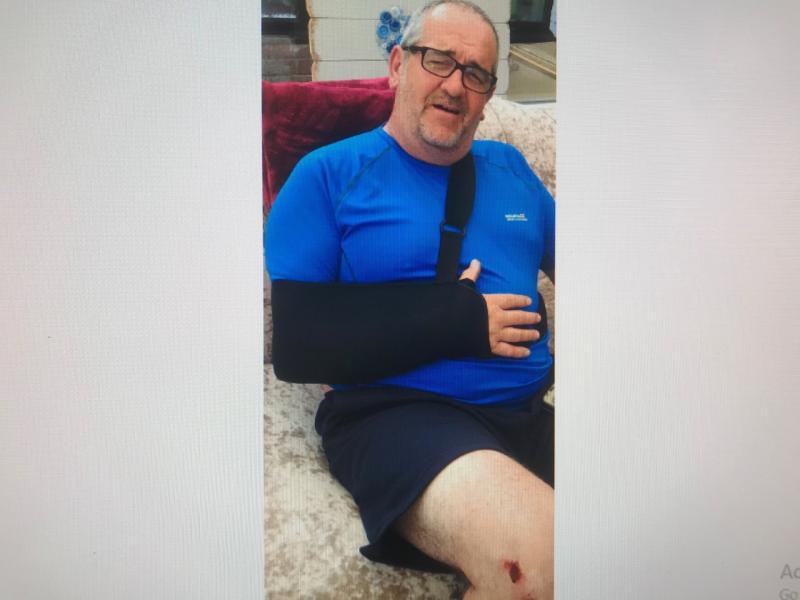 Paul takes a painful fall during a fundraising cycle for the famous Oxford Bulls in Derry