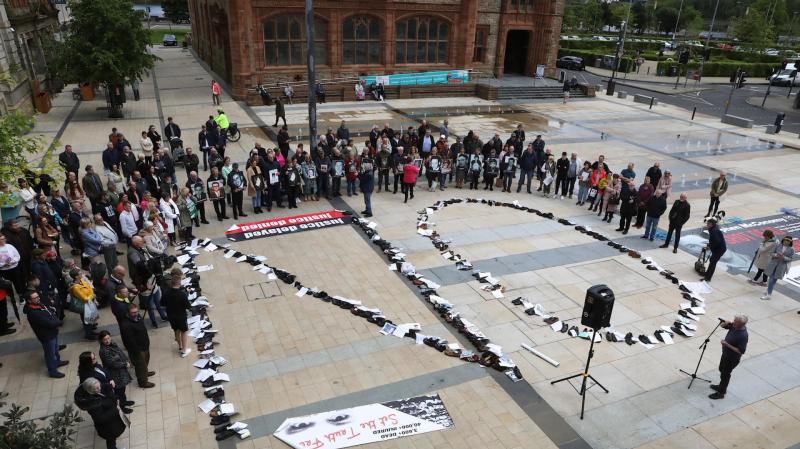 Families of victims of 'The Troubles' stage protest in Derry