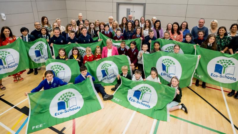 Deputy Mayor of Derry City and Strabane District Council, Cllr Angela Dobbins, with attendees at Eco-Schools Green Flag Awards. (Photo – Stephen Latimer)