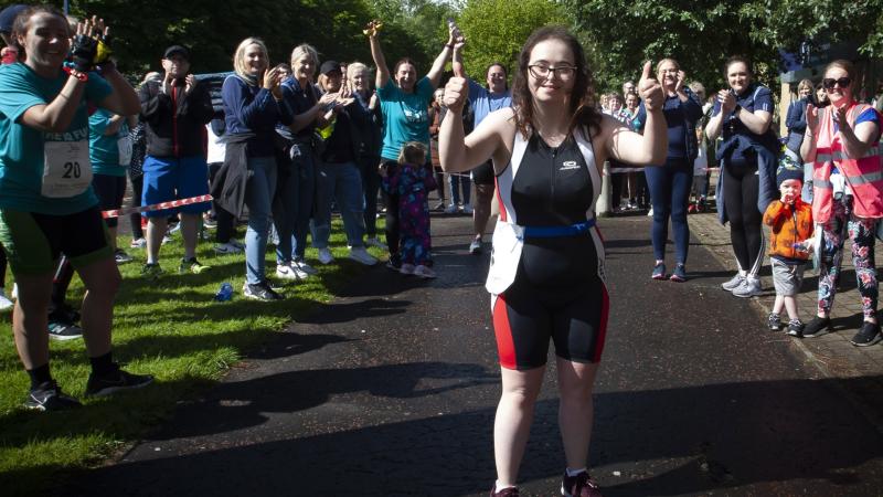 Jill McCallion on the Try a Tri finish line