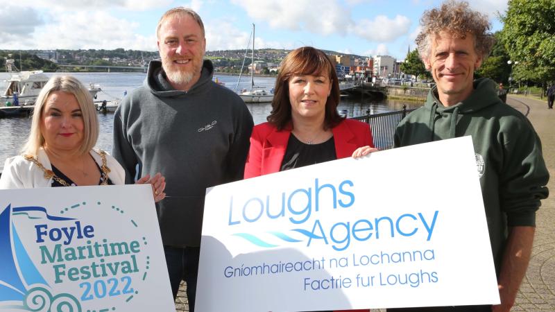 Mayor of Derry-Strabane Sandra Duffy, Gerald McGahey of Foyle Paddlers, Loughs Agency CEO Sharon McMahon, Lawrence McBride of Far and Wild.